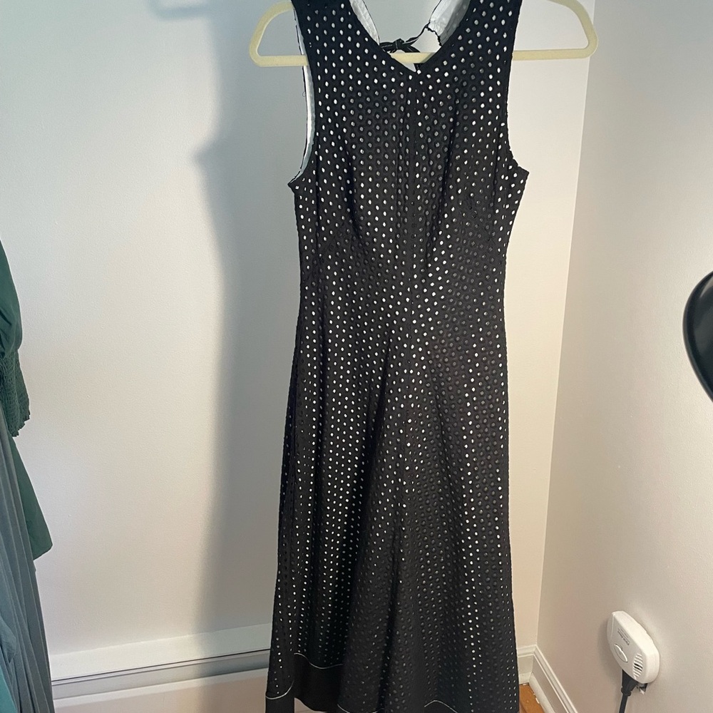 Proenza Schouler Sleeveless Black Eyelet A-Line Dress with upper back cut-out